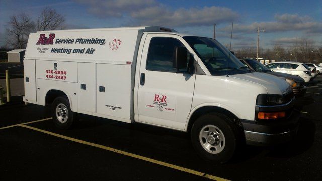 R&R Service Plumbing branded service van in Beavercreek Ohio
